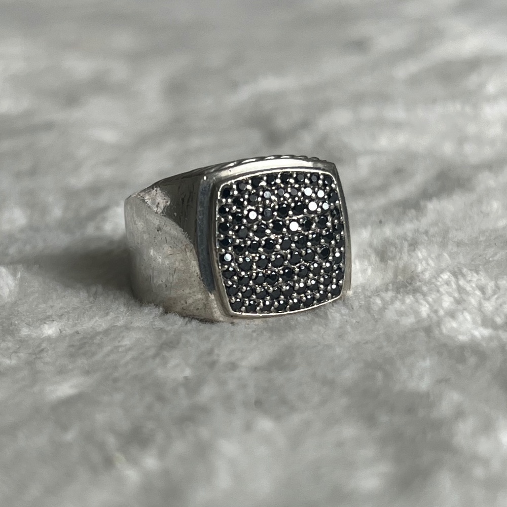 David Yurman signet ring black diamond and silver